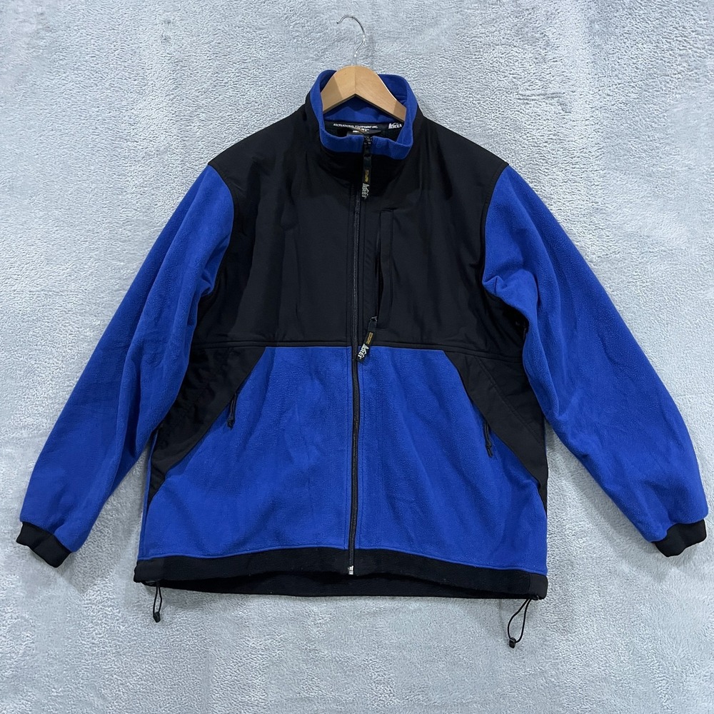 Vtg REI Jacket Womens XL Blue Black Colorblock Fleece Panels Full Zip Outdoor